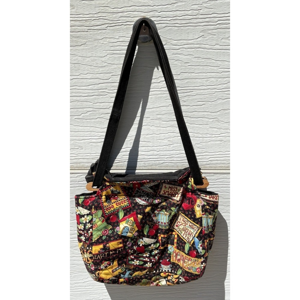 Women's Mary Englebright Denim Lined Handmade Purse Shoulder Bag Folk Art - Picture 2 of 12